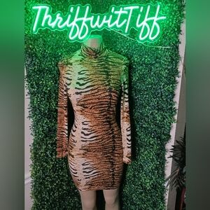 Tiger Print Long Sleeve Dress